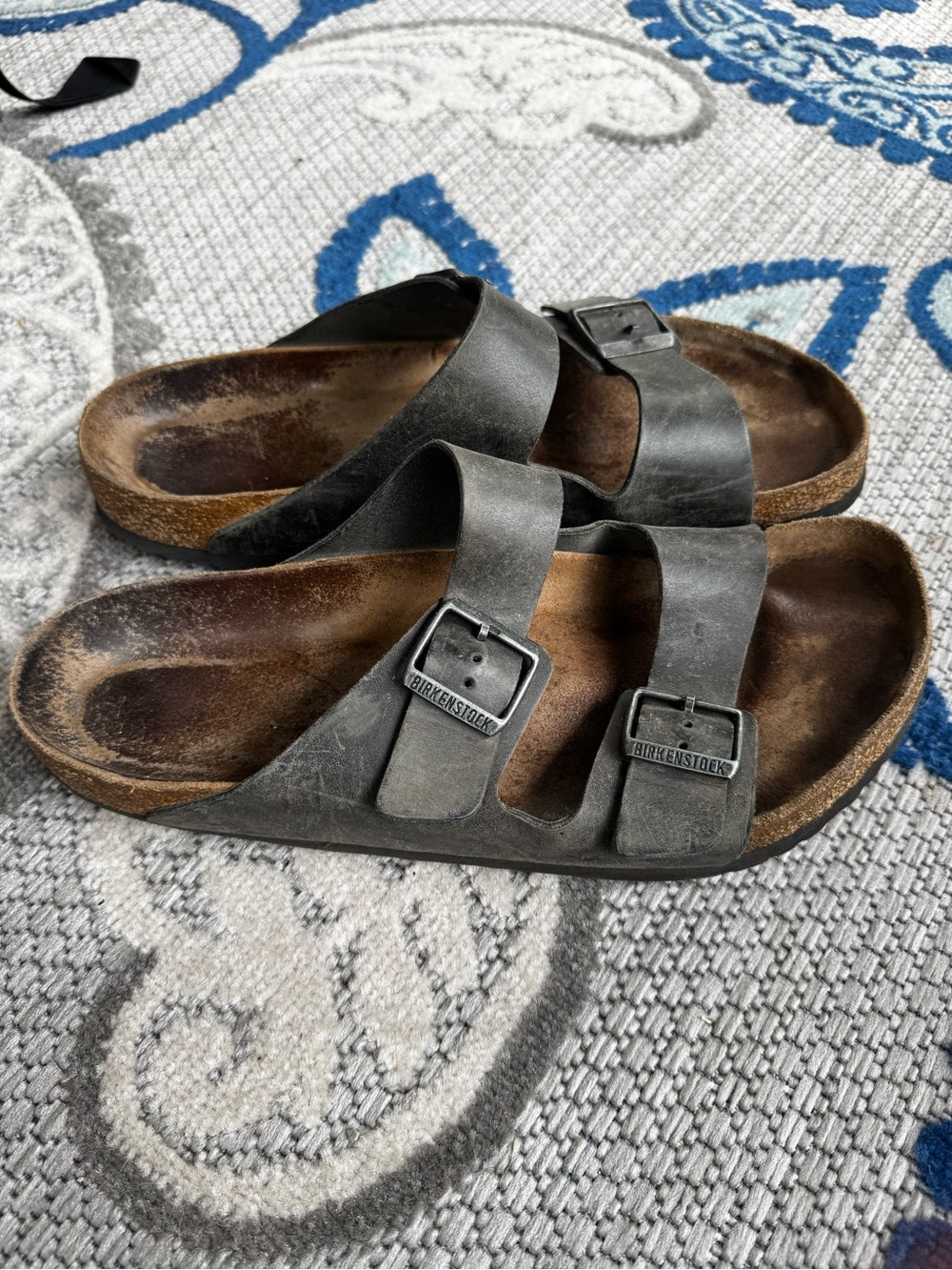 Birkenstock Men's Black Arizona Dual-Strap Sandals with Buckles Mens 12-12.5